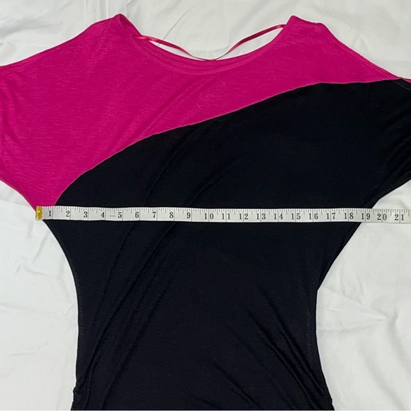 Y2K INC Rhinestone Cold Shoulder Ruched Side Colorblock Mini Dress Pink Black MP - Picture 12 of 15